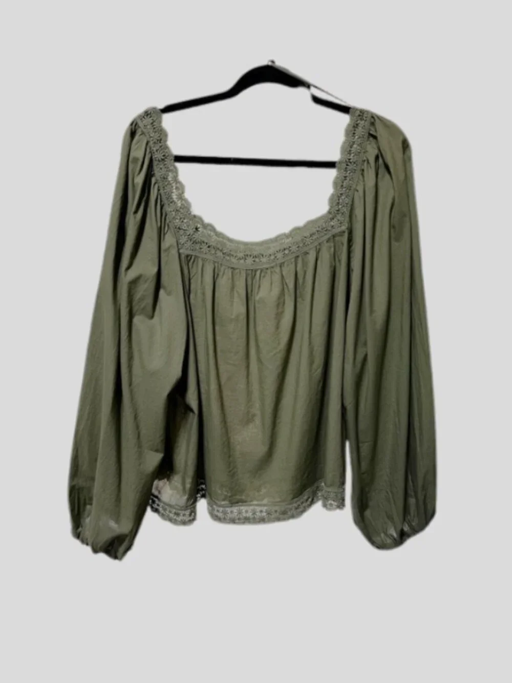 Old Navy NWT Olive Green (Bare Ground) Lace Trim Square Neck Blouse Top Size 3X